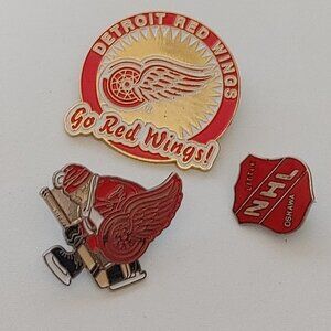 NHL Detroit Red Wings Pin LOT of 3 Red and White Hockey Skating Sports Team